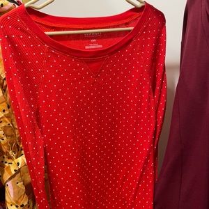 Old Navy red Polk a dot Waffle Henley